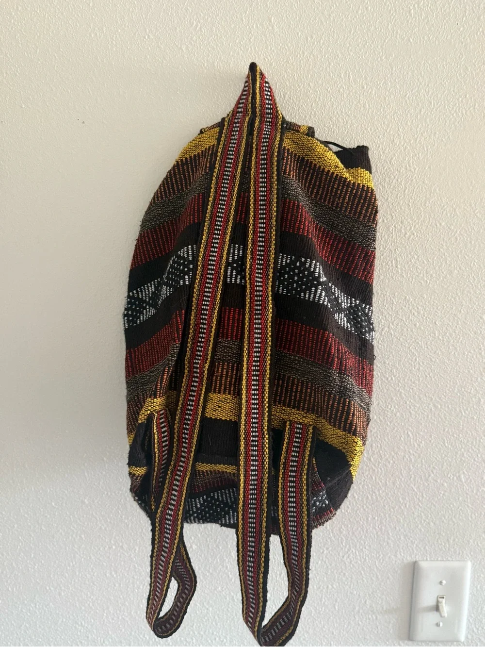 Handwoven Multicolor Stripe Backpack - Black, Red & Yellow